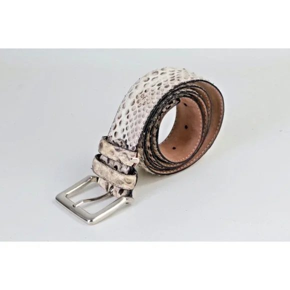 Vintage Snakeskin Leather Belt Gray White Ornate Silver Buckle Boho Exotic Sz 34 - Picture 4 of 16